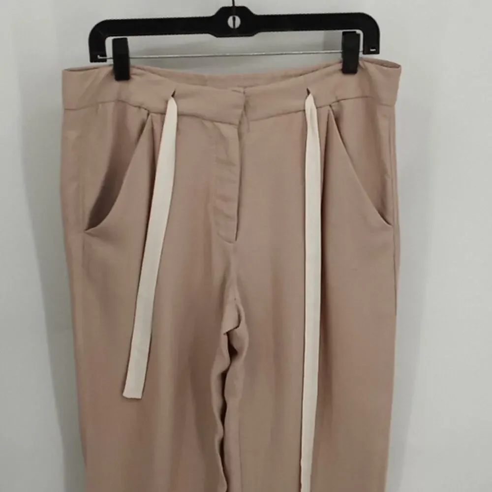 Wilfred Women's Light Brown Cropped Linen Blend Rolled Cuff Hem Pants Size 8